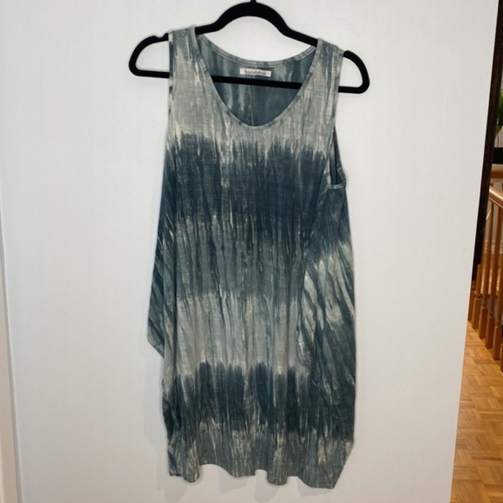 Bacidabali Women Grey Blue Tie Dye Sleeveless Sweater Dress Size Large